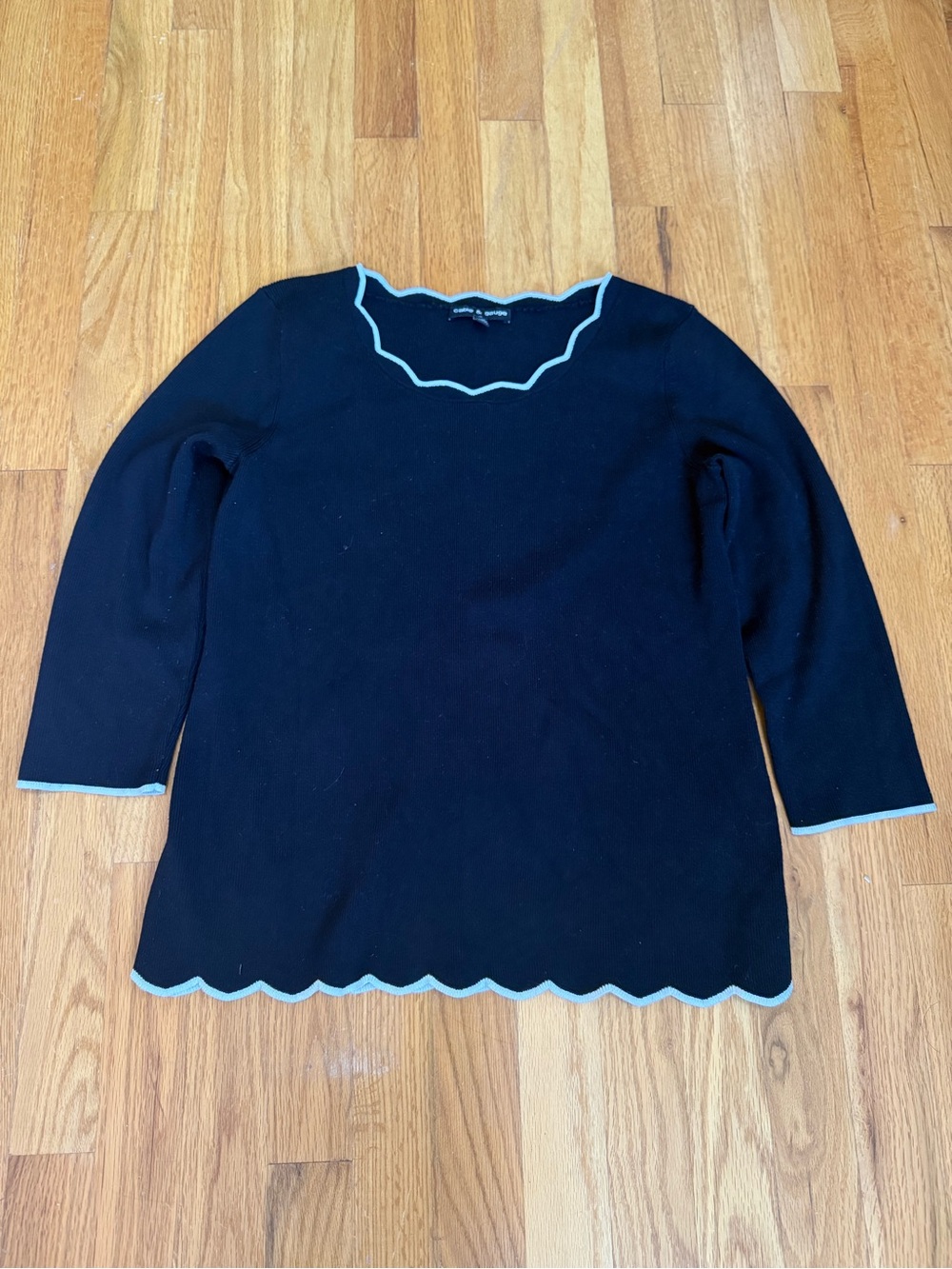 Cable & Gauge Black Sweater with white Scalloped Trim